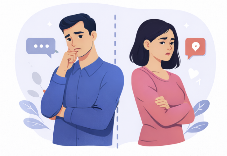 illustration d'un homme et d'une femme distancés l'un de l'autre indiquant un changement soudain dans la relation
