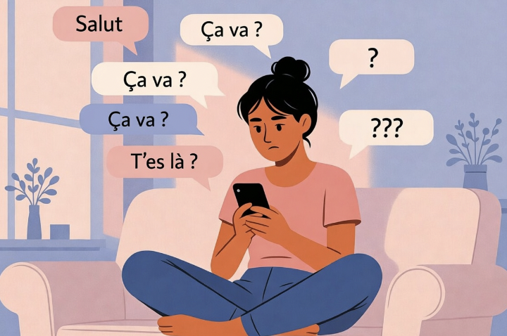 Femme réfléchissant à la signification quand il répond aux messages sans jamais relancer – psychologie amoureuse