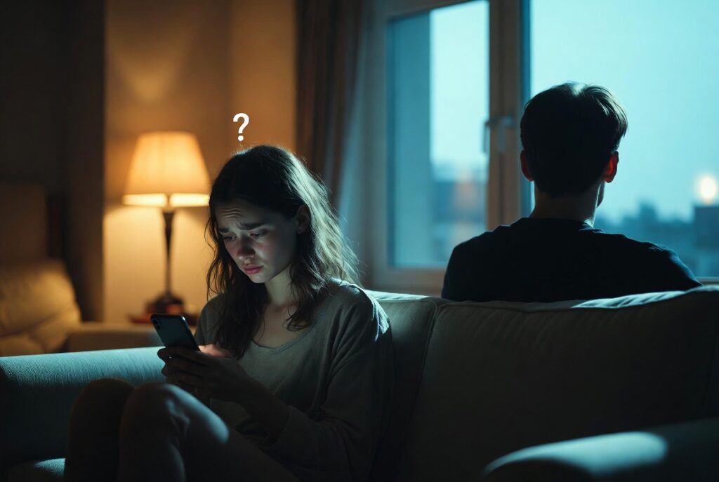 Changement brutal de comportement dans le couple : femme inquiète face à la distance soudaine de son partenaire